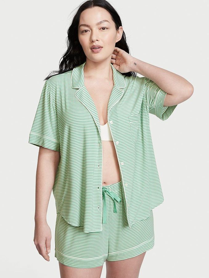 Soft Aloe Green Stripe Modal Short Pyjamas (P74792) | €34