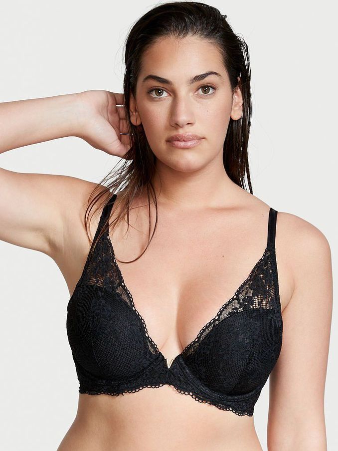 Black Lace Half Pad Plunge Bra (P74812) | €20