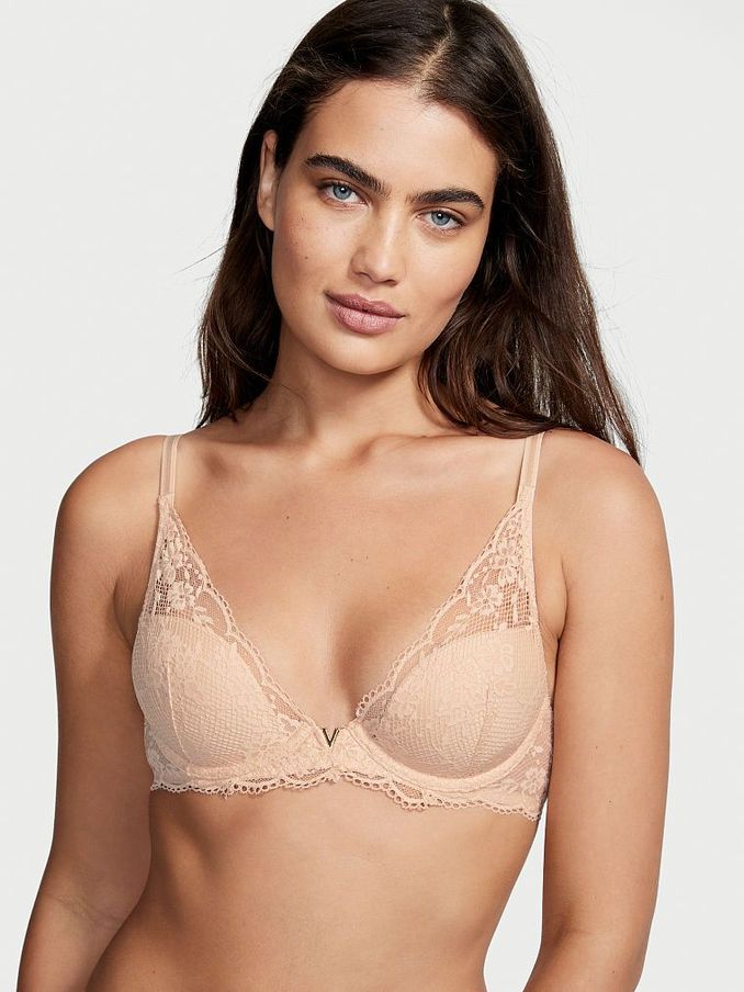 Champagne Nude Lace Half Pad Plunge Bra (P74815) | €20