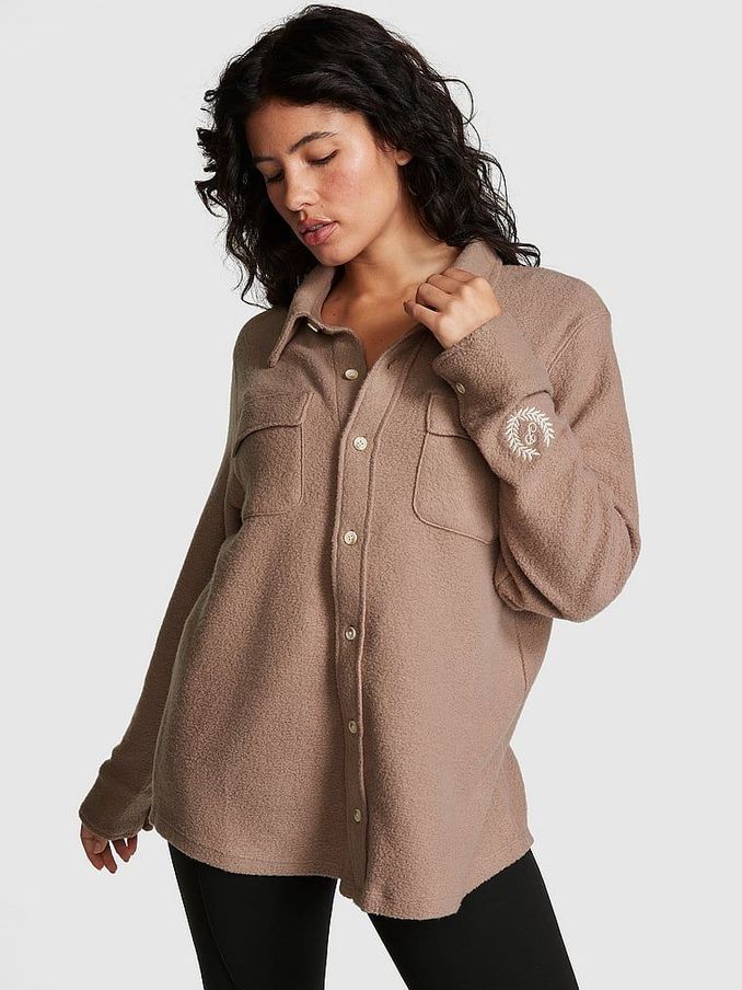 Iced Coffee Brown Reverse Fleece Shacket (P75203) | €27