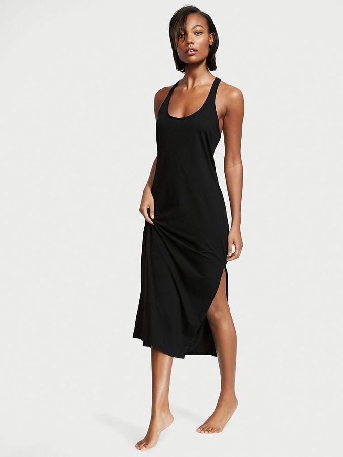Black W/ Vs Logo Lightweight Cotton Tank Maxi Sleepshirt (P75394) | €9