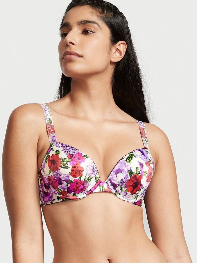 White Glam Floral Satin Shine Strap PushUp Bra (P75611) | €22