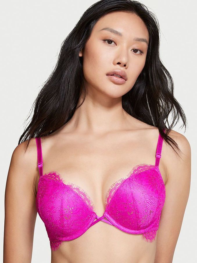 Very Fuschia Pink Bombshell AddCups Lace Shimmer PushUp Bra (P75612) | €22