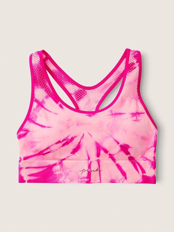 Tie Dye Daisy Pink Seamless Lightly Lined Low Impact Racerback Sports Bra (P75625) | €11