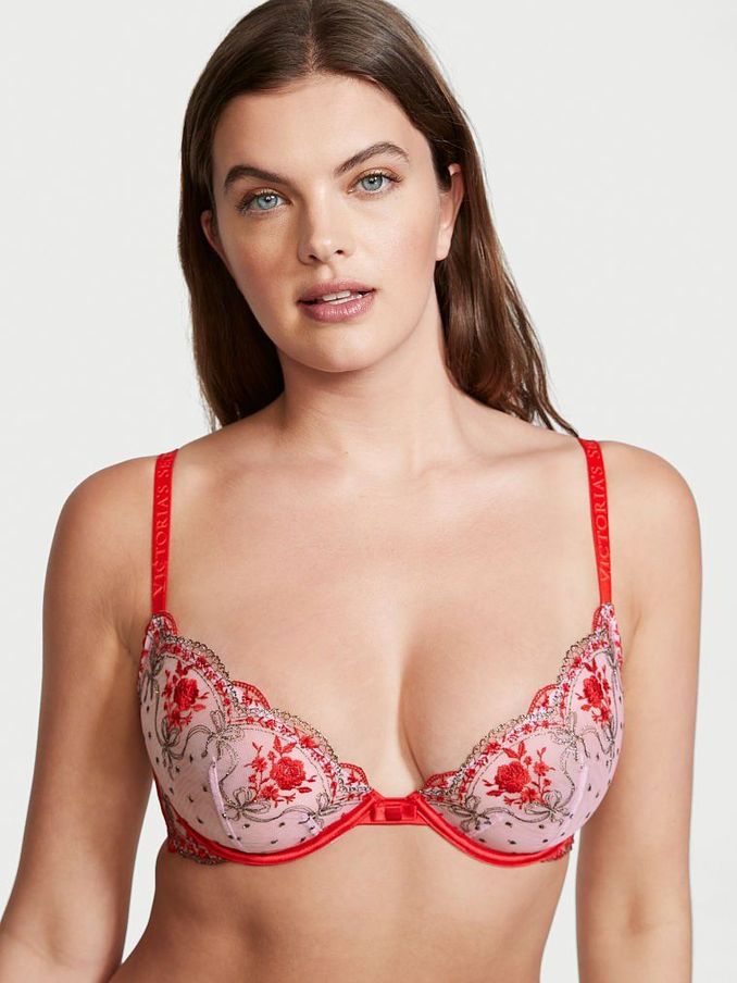 Lipstick Red Unlined Embroidered Demi Bra (P75714) | €13