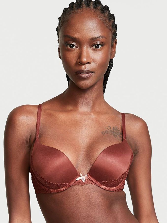 Dark Cognac Brown Lace Detail PushUp Bra (P75734) | €17
