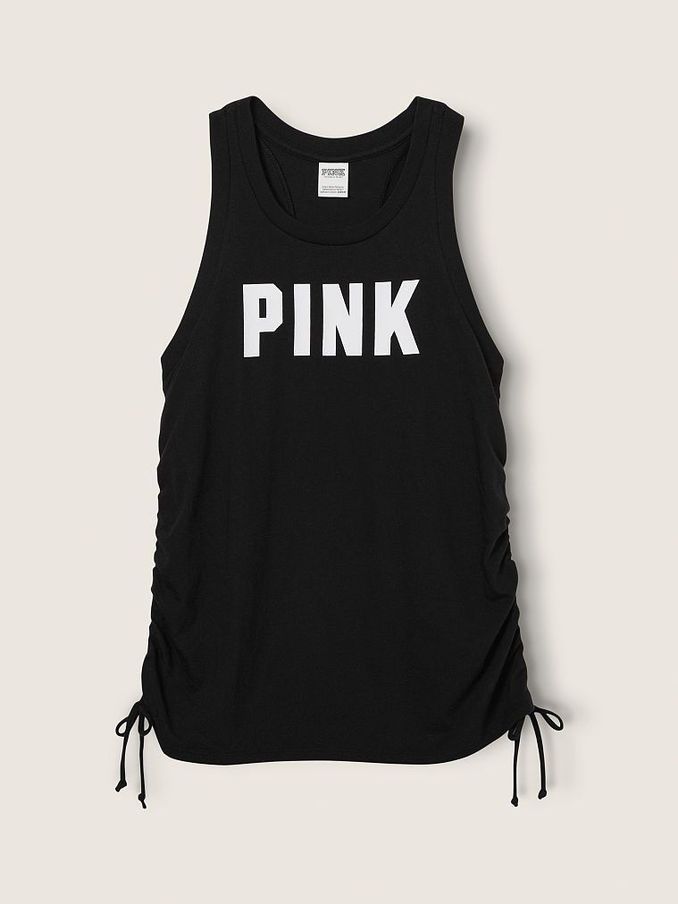 Pure Black With Classic Logo Ruched Side Everyday Tank (P75737) | €11