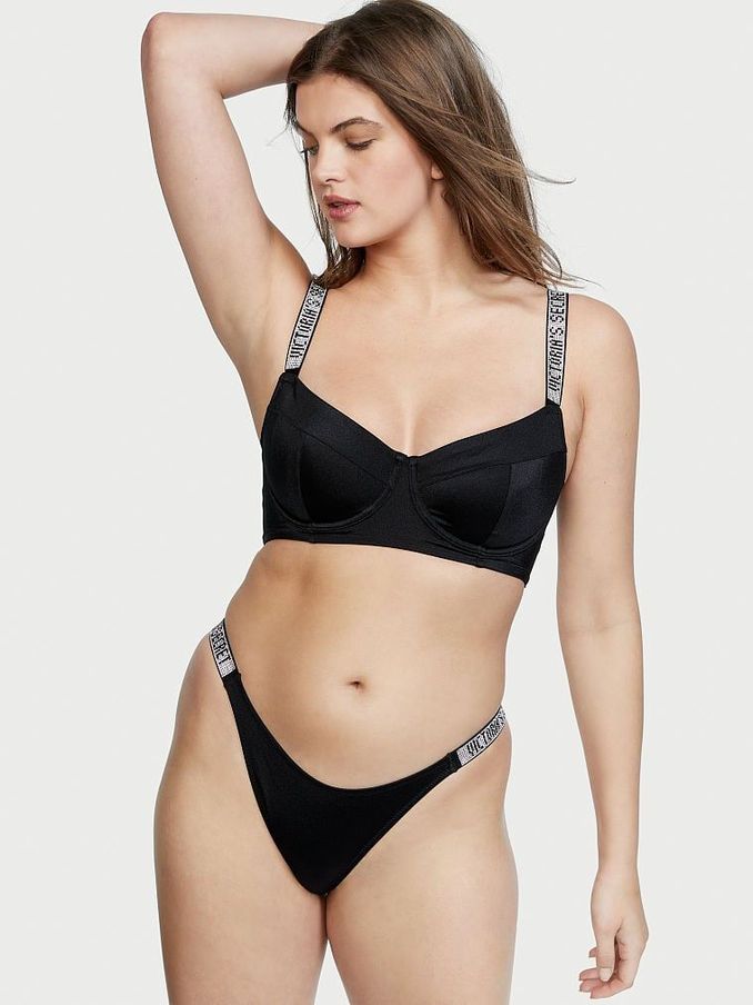 Black Longline Shine Strap Swim Bikini Top (P75763) | €38