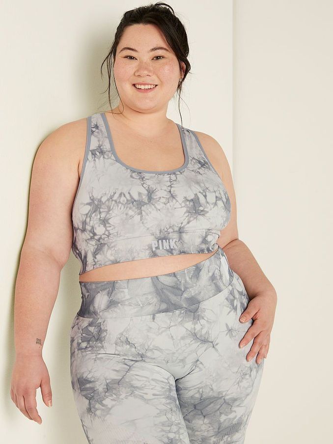 Grey Tint Batik Tie Dye Seamless Lightly Lined Gym Racerback Sports Bra (P75801) | €11