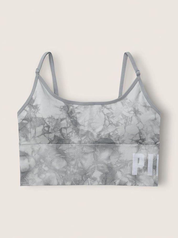 Grey Tint Batik Tie Dye Seamless Lightly Lined Low Impact Sport Crop Top (P75844) | €11