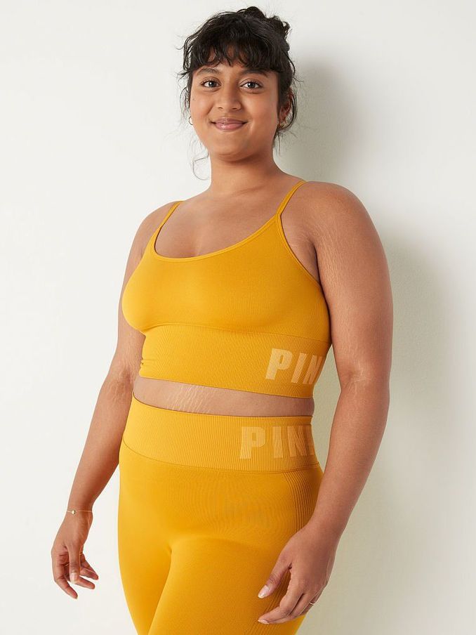 Golden Mustard Yellow Seamless Lightly Lined Low Impact Sport Crop Top (P75848) | €11