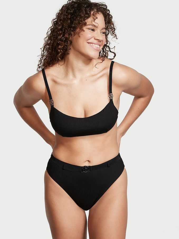 Black Wild Wanderer Ribbed Bralette Swim Top (P75855) | €17