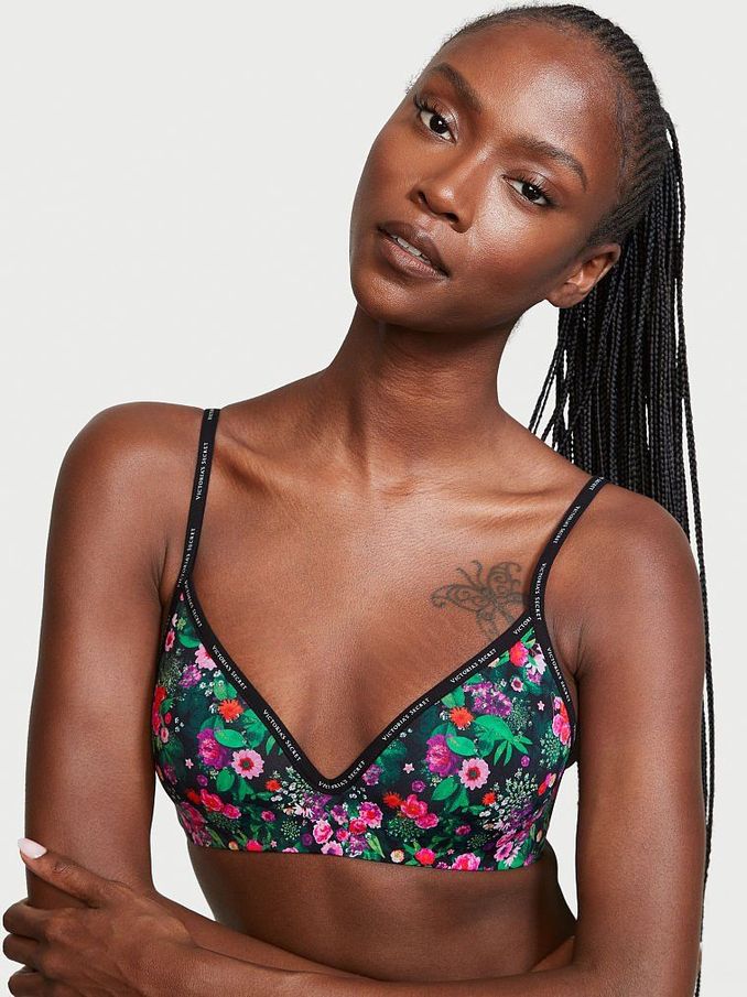 Black Roses In The Garden Smooth Logo Strap Lightly Lined Non Wired T-Shirt Bra (P75870) | €11