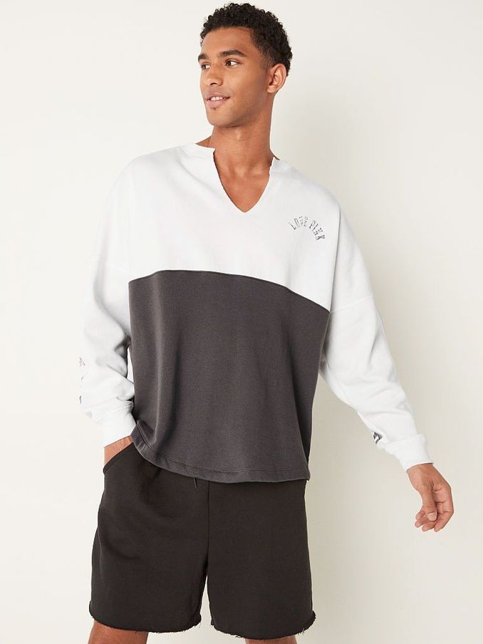 Dark Charcoal Colorblock Varsity Notch Crew Sweatshirt (P76084) | €20