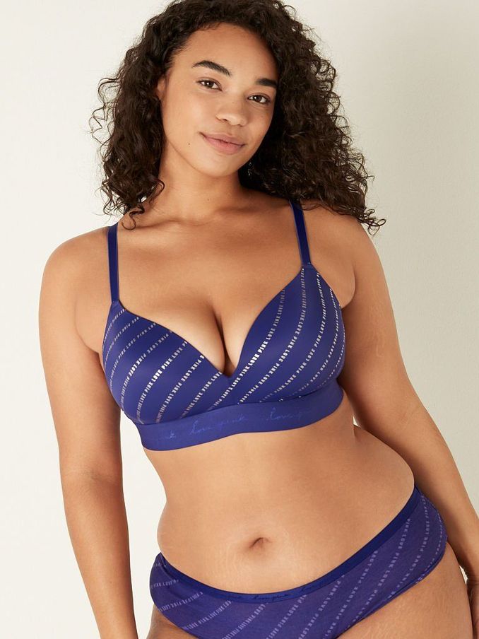 Indigo Blue Mini Logo Smooth Non Wired Push Up T-Shirt Bra (P77049) | €11