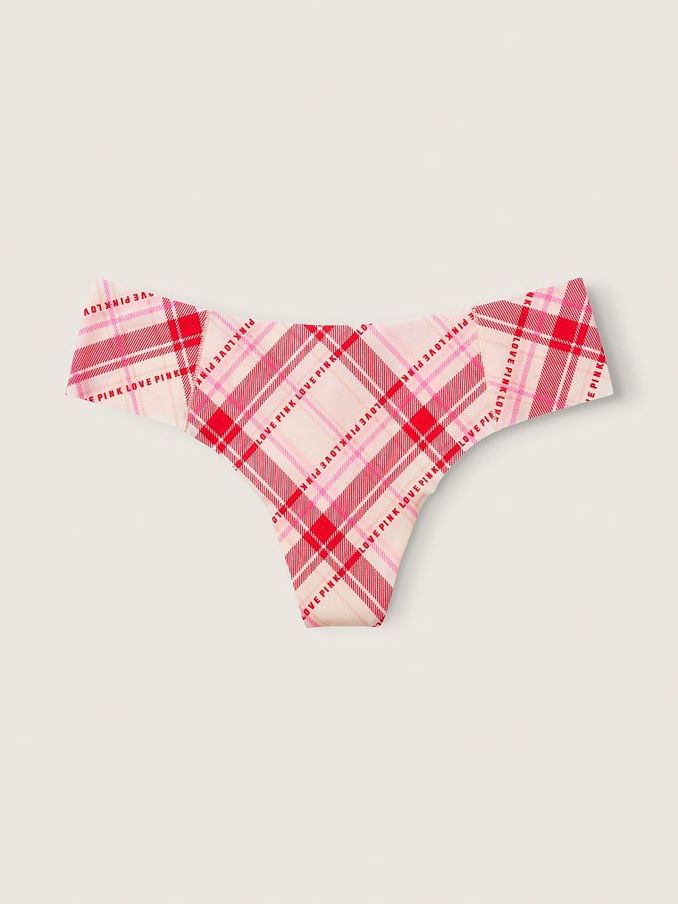 Light Ivory and Red Plaid NoShow Thong Knickers (P77458) | €3
