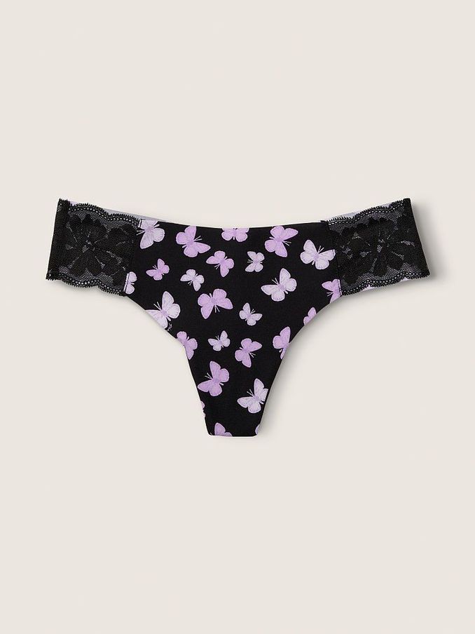 Pure Black Butterfly No Show Thong Knickers (P77460) | €4