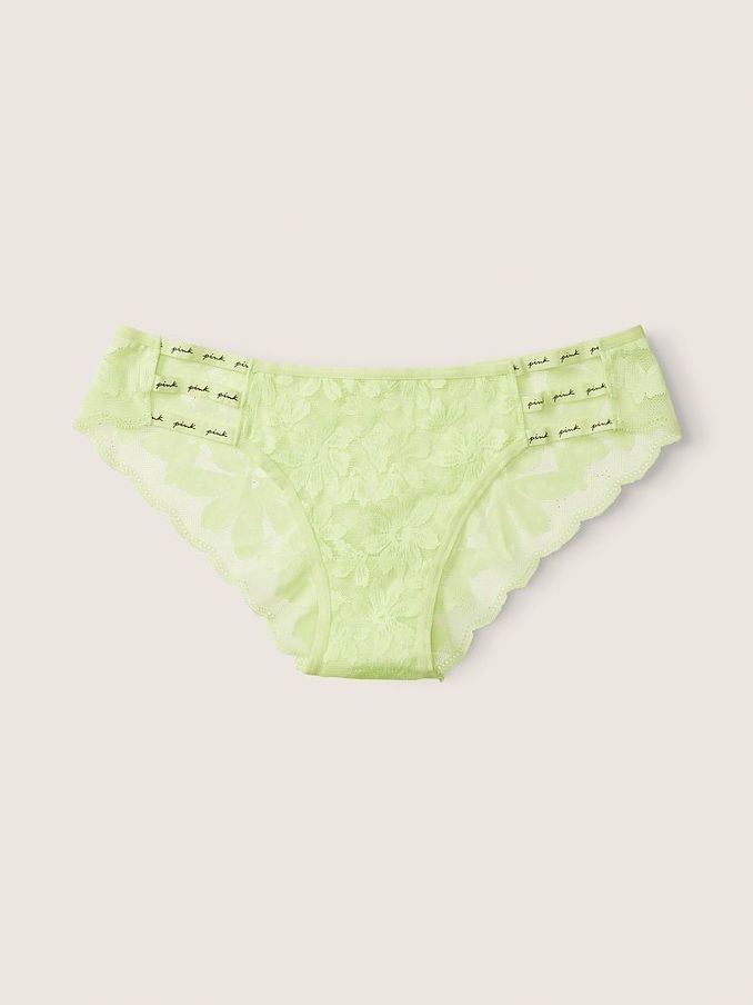 Icy Lime Green Strappy Lace Logo Cheeky Knickers (P77479) | €4