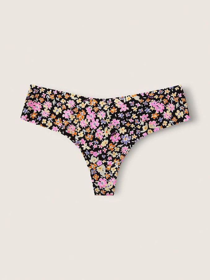 Pure Black Ditsy Floral No Show Thong Knickers (P77490) | €3