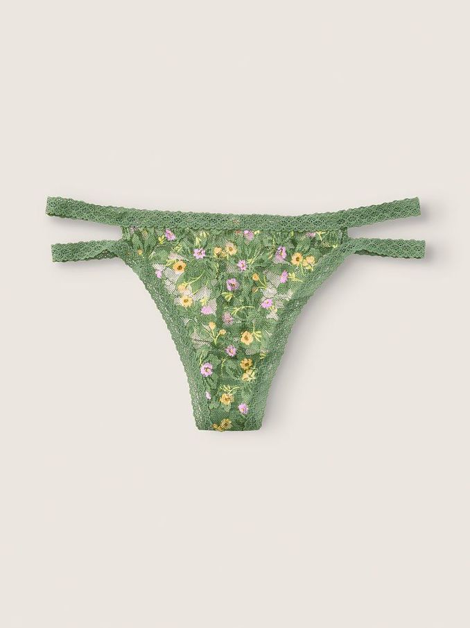 Soft Pinel Floral Strappy Lace Thong Knickers (P79910) | €4
