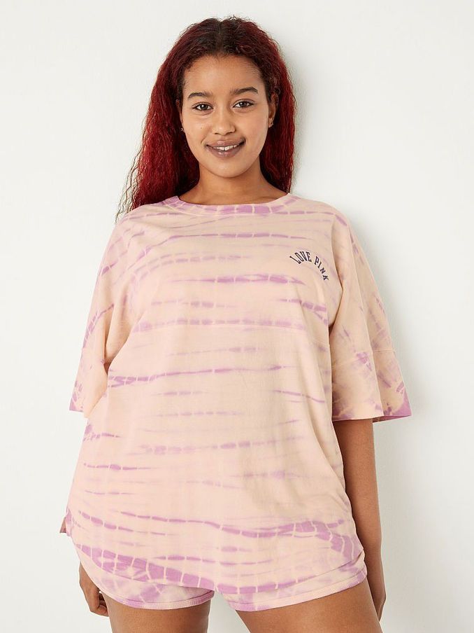 Purple Petal Tie Dye Varsity Short Sleeve Crew T-Shirt (P80268) | €11