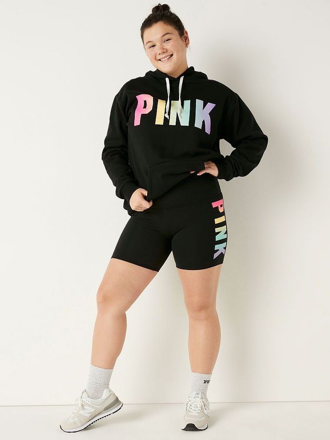 Pure Black With Rainbow Logo Cotton High Waist Bike Short (P80275) | €11