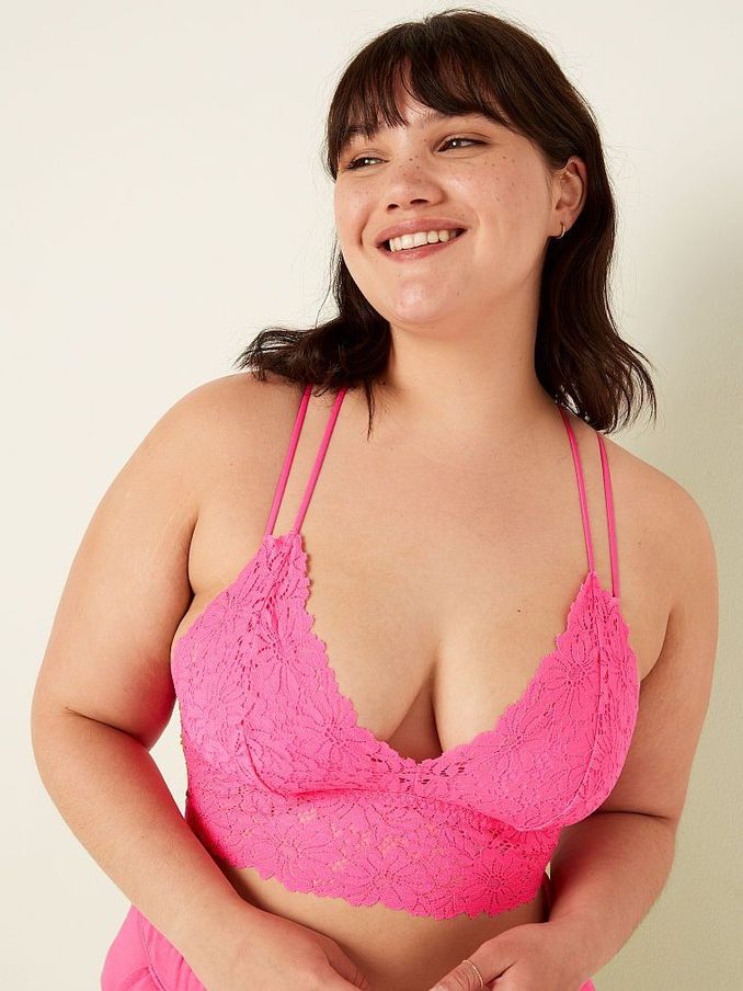 Capri Pink Lace Strappy Back Longline Bralette (P80294) | €15
