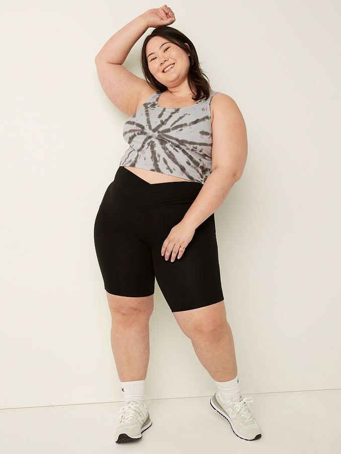 Pure Black Cotton High Waist V Crossover Bike Short (P80313) | €11