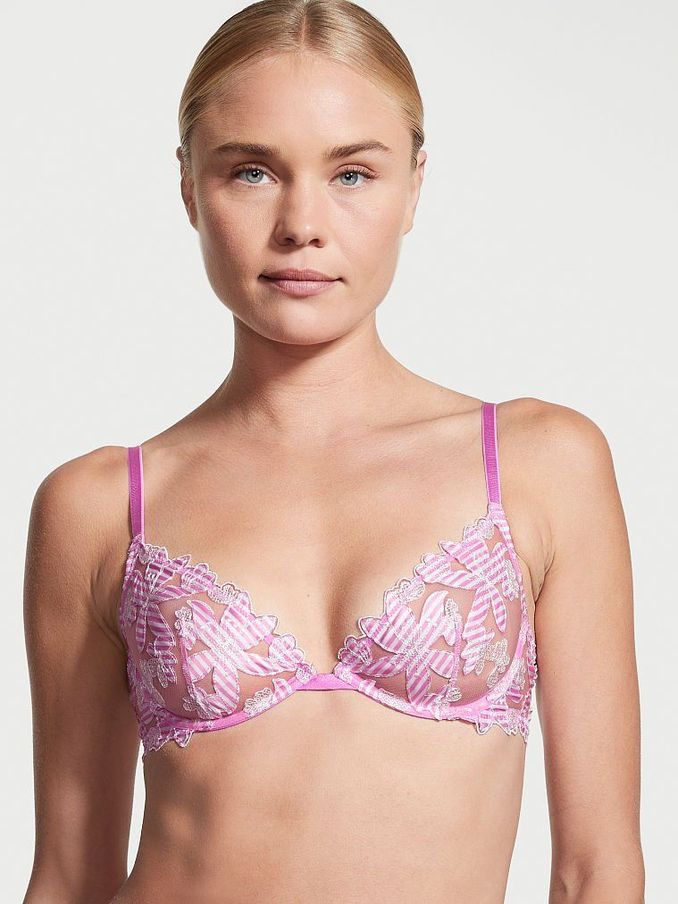 Berry Gelato Pink Floral Embroidered Lace Unlined Demi Bra (P81068) | €17