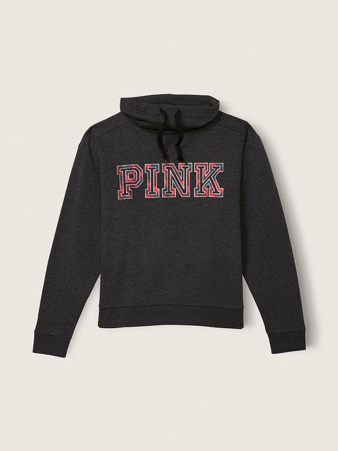 Dark Grey With Plaid Foil Classic Logo Everyday Lounge Cowl Neck Pullover (P82764) | €11