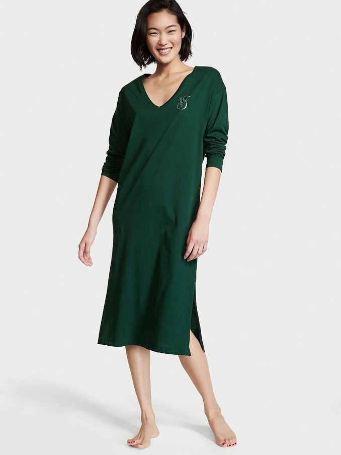 Envious With Foil Graphic Cotton Long Sleeve Midi Sleepshirt (P86446) | €22