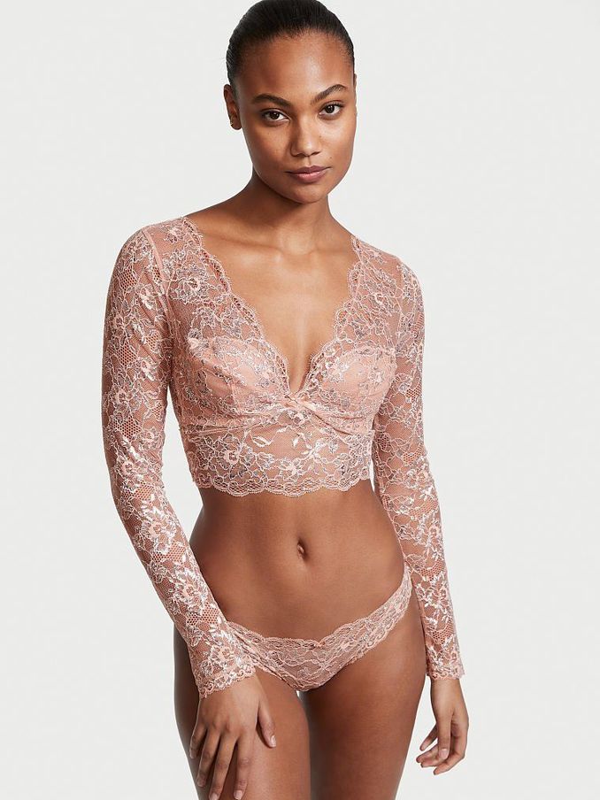 Evening Blush Allure Shimmer Long Sleeve Bra Top (P86448) | €27