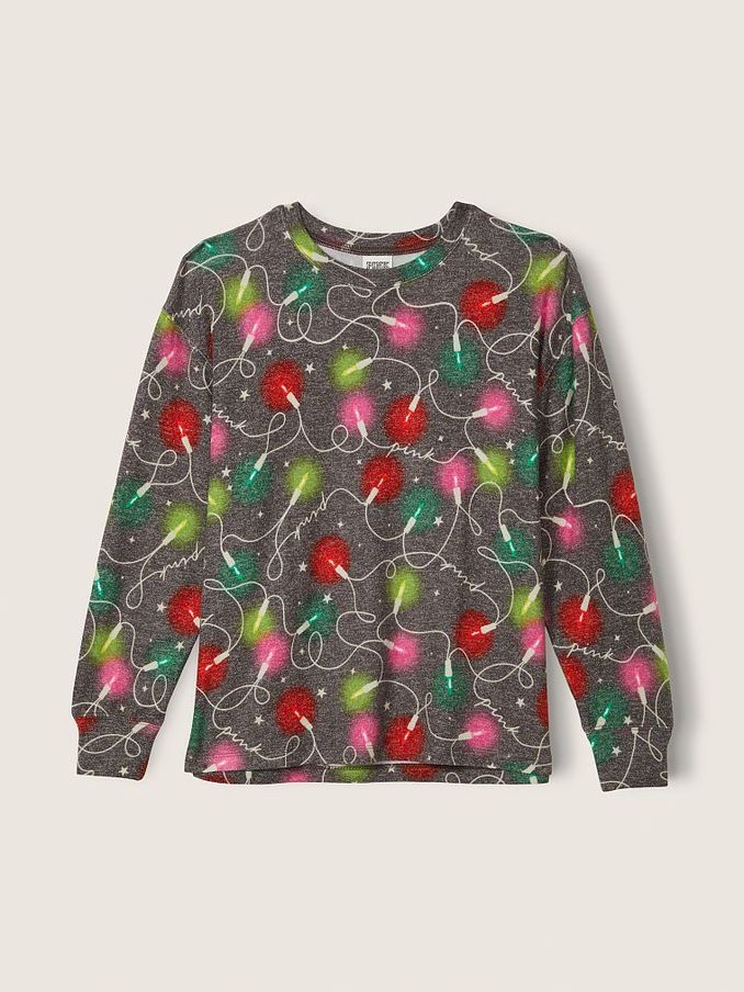 Dark Charcoal Holiday Lights Cozy LongSleeve Sleep Shirt (P86454) | €11