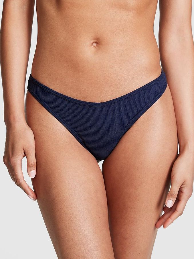 Midnight Navy Blue Waffle Cotton Thong Knickers (P86474) | €4
