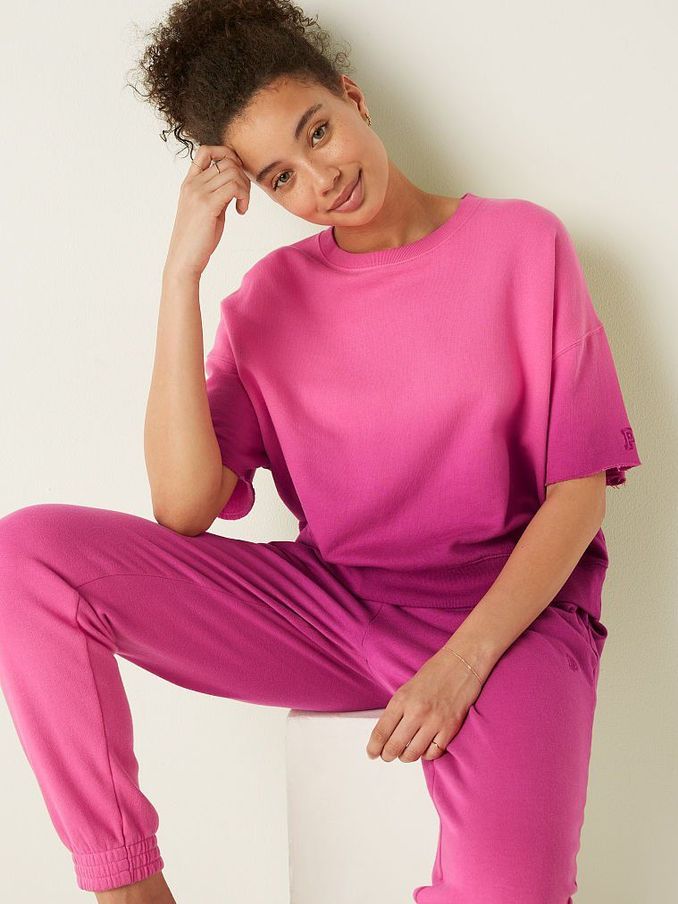 Capri Pink Dip Dye Short Sleeve Crop Crew Sweatshirt (P87402) | €11