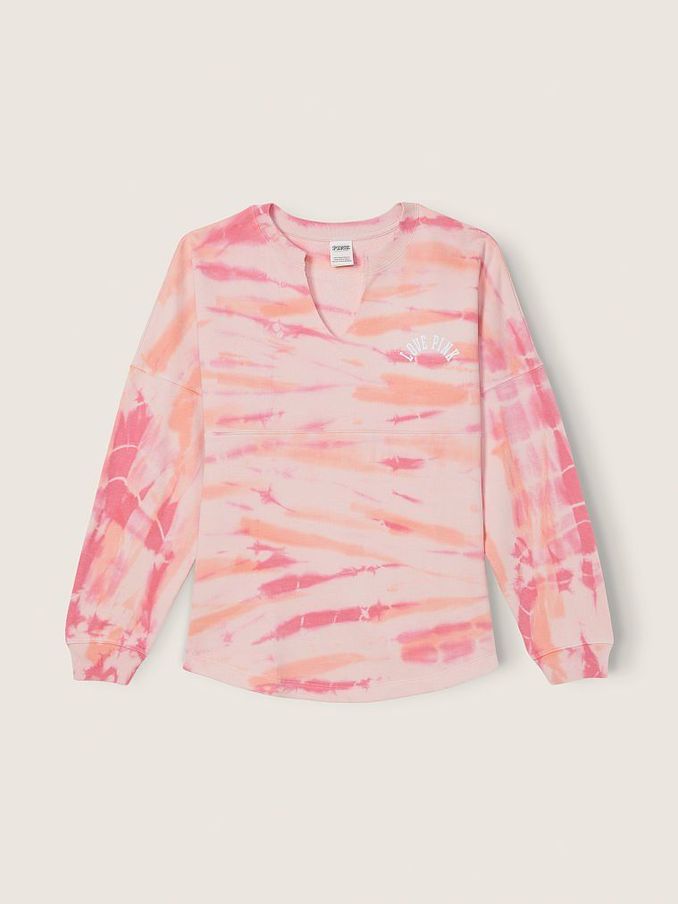 Peach Tint Striped Tie Dye Varsity Notch Crew (P87418) | €22