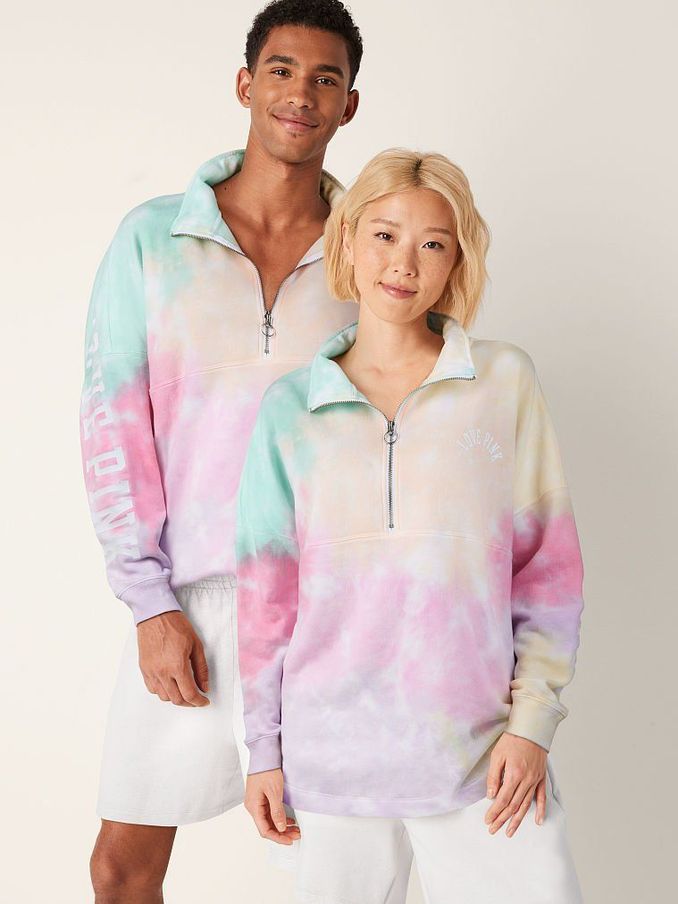 Multicolored Tie Dye Logos Fleece Oversized QuarterZip Sweatshirt (P87432) | €22