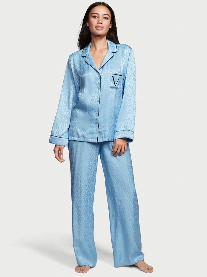 Breaker Blue Logo Lockup Satin Long PJ Set (P87718) | €22