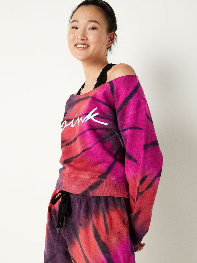 Supernova Tie Dye With Script Logo Everyday Lounge Off The Shoulder Sweatshirt (P87772) | €11
