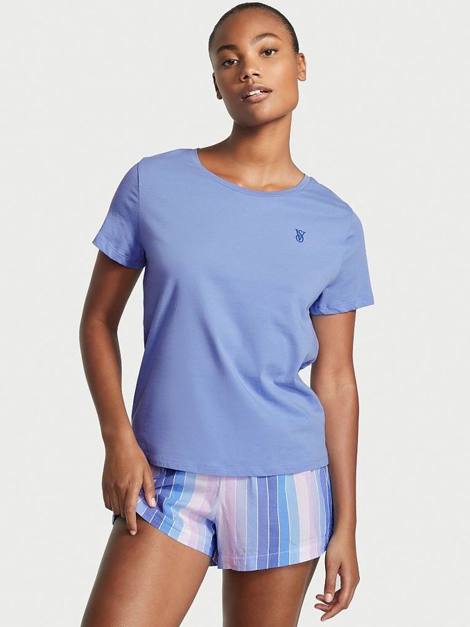 Pale Iris Blue Ombre Stripe Cotton T-Shirt Short Pyjamas (P88733) | €17