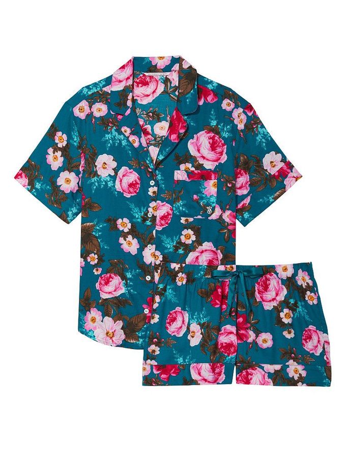 Blue Sapphire Rosey Floral Flannel Short Pyjama (P89659) | €14