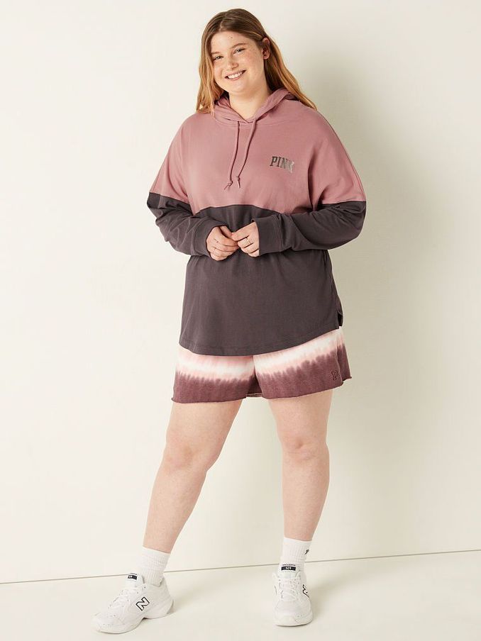 Damsel Pink/Dark Charcoal Shine Colorblock Varsity Long Sleeve Pullover Tee (P91782) | €11