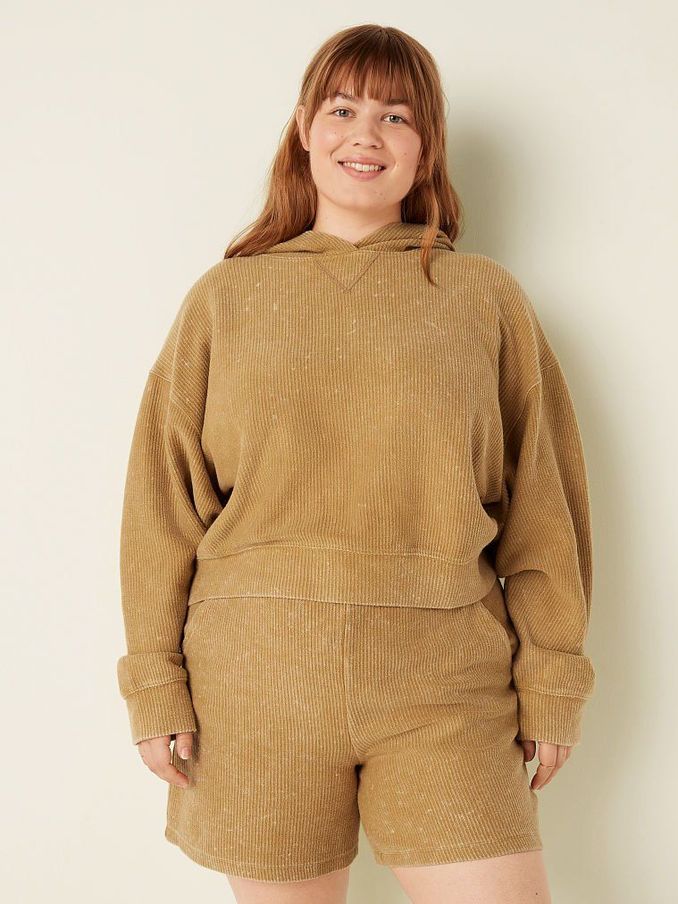 Warm Brown Wash Fleece Cropped Hoodie (P91918) | €11