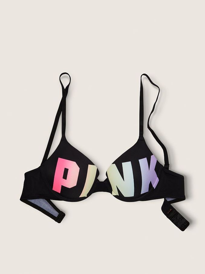Pure Black Rainbow Logo Smooth Push Up T-Shirt Bra (P92202) | €11