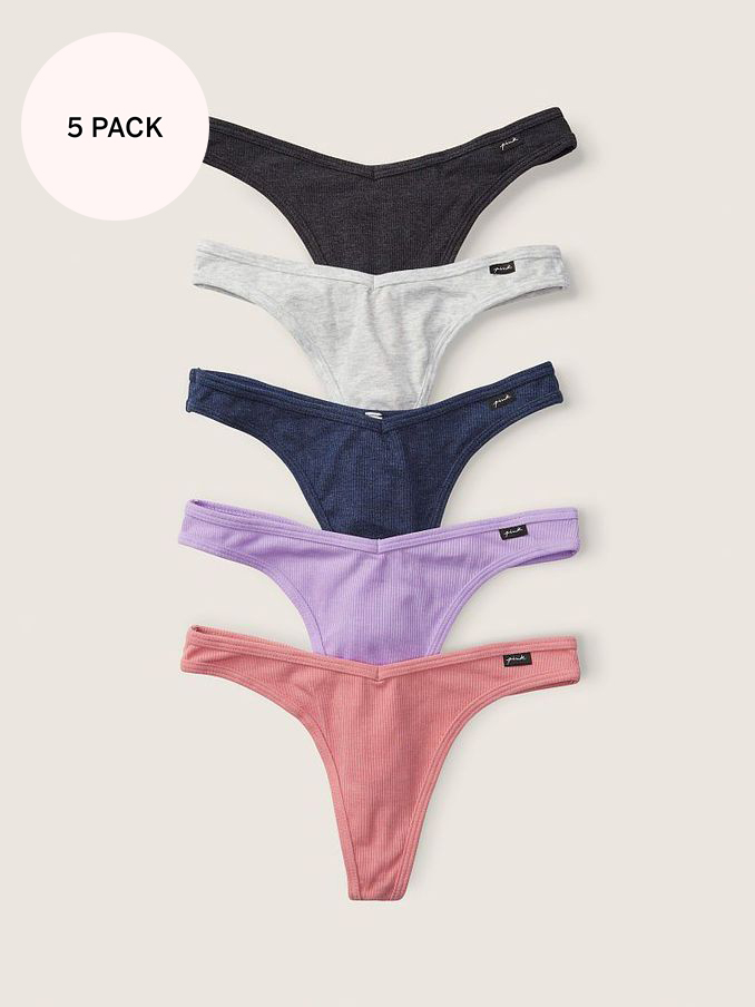 Grey/Purple/Pink Thong Cotton Knickers Multipack (P95220) | €15