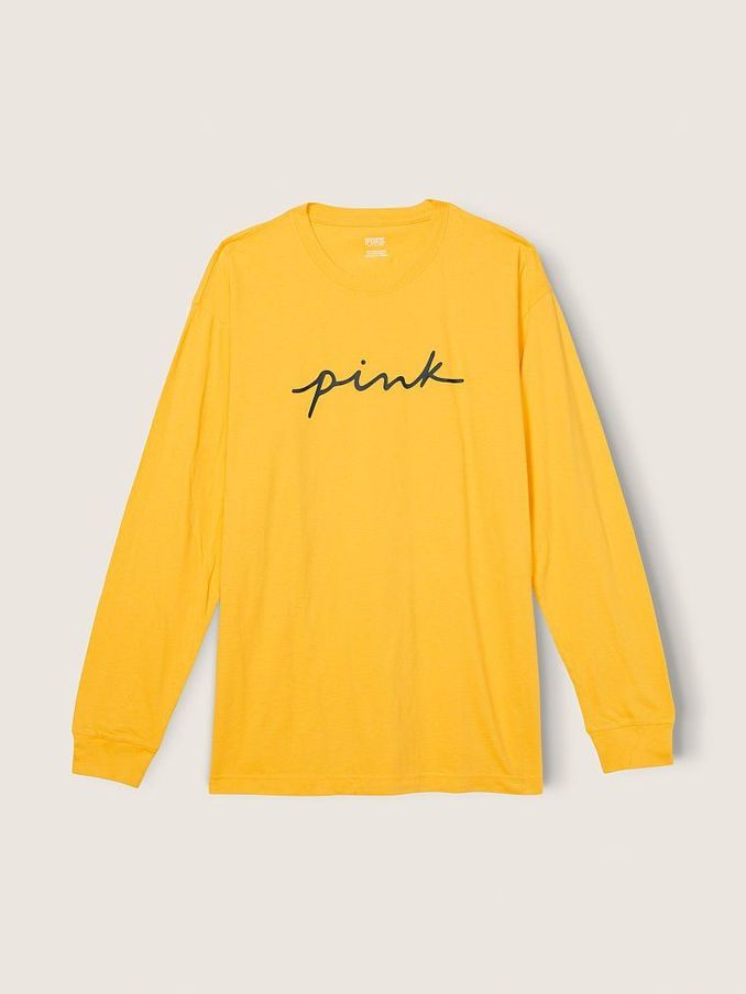 Maize Yellow Script Logo Cotton Long Sleeve Campus TShirt (P95271) | €11