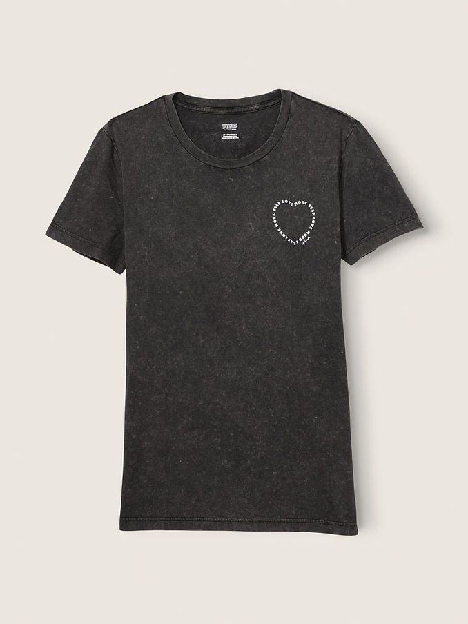 Pure Black Heart Cotton Short Sleeve Campus TShirt (P95272) | €11