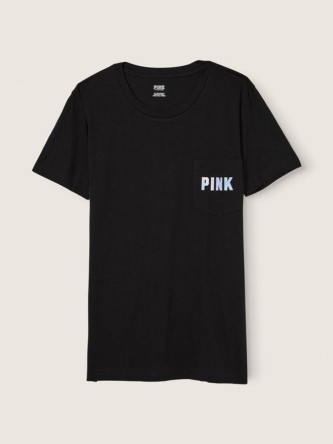 Pure Black Blur Classic Logo Cotton Short Sleeve Campus TShirt (P95274) | €11