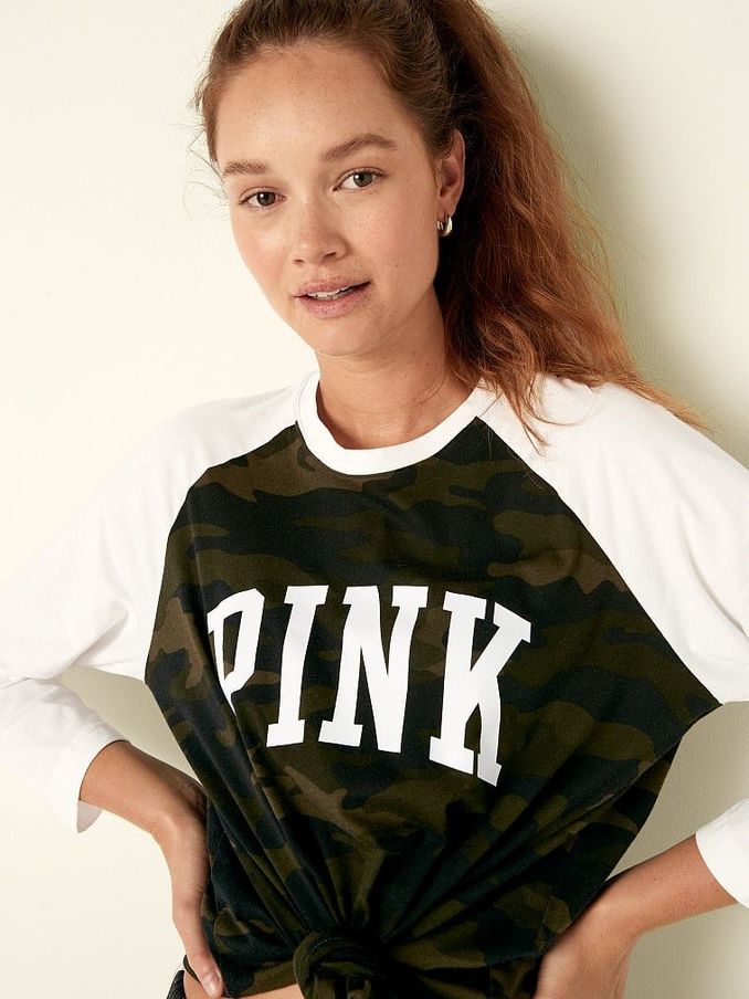 Optic White With Camo Cotton / Sleeve Campus Baseball T-Shirt (P95366) | €11