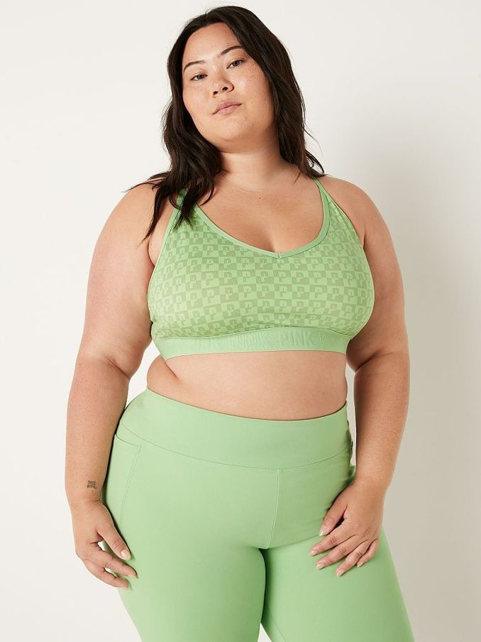 Soft Jade Green Check Lightly Lined Low Impact Sports Bra (P95710) | €11